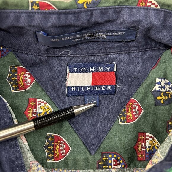 Vintage Tommy Hilfiger Shirt Mens Large Crest All Over Print AOP Button Up y2k - Picture 4 of 8